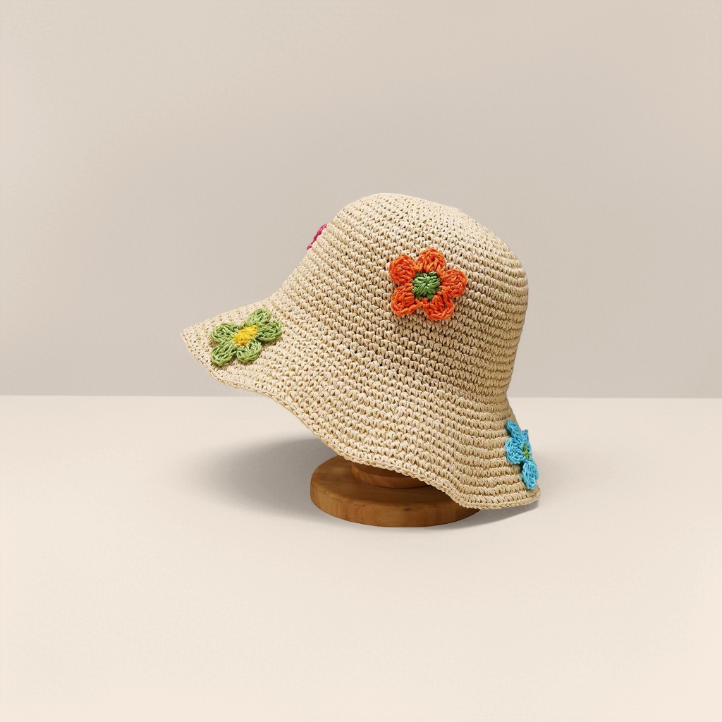 Woven floral straw hat, summer sun protection hat, women's fashionable vacation straw hat Specification image