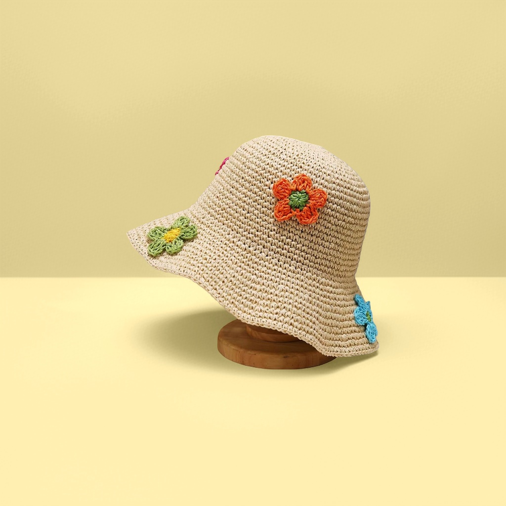 Woven floral straw hat, summer sun protection hat, women's fashionable vacation straw hat details Picture