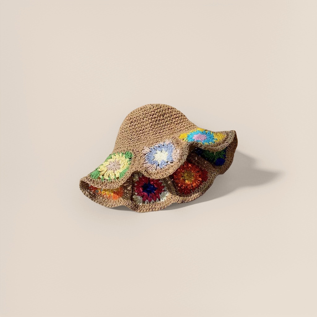 A straw woven floral sun hat for ladies, a summer vacation sun protection straw hat Specification image