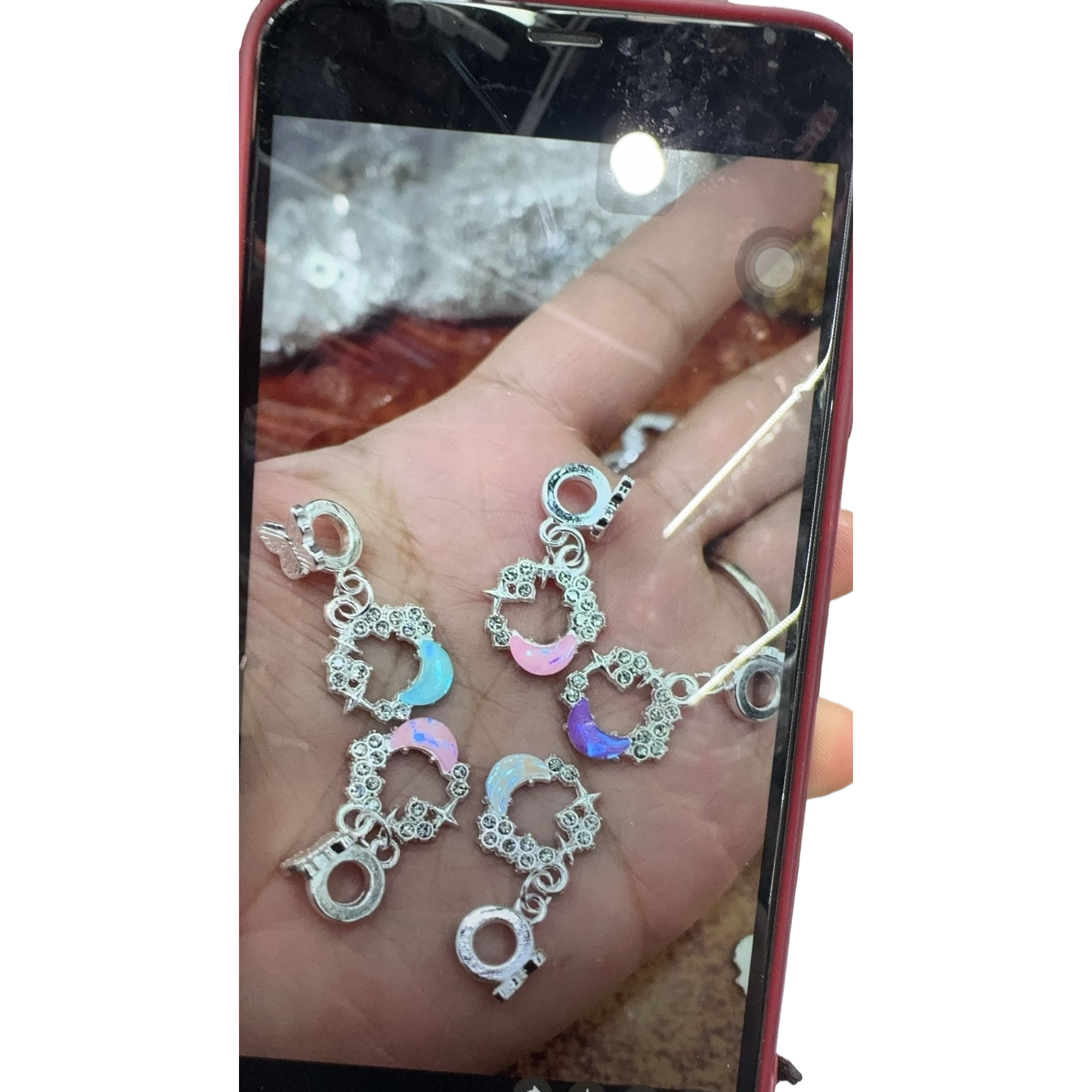 Colorful moon pendant earring set with moon phase design, a light luxury and niche accessory Item Picture