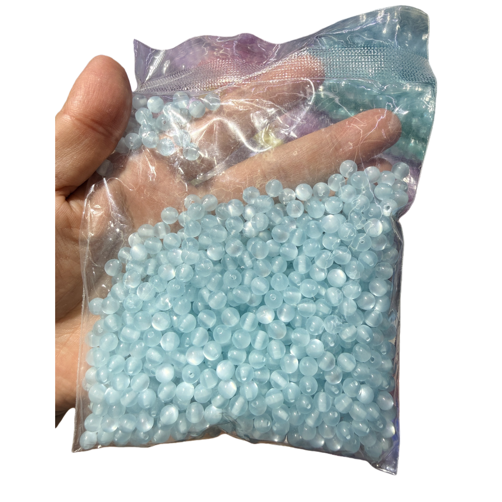 DIY handmade materials for packaging jewelry in transparent plastic bags with light blue beads Item Picture