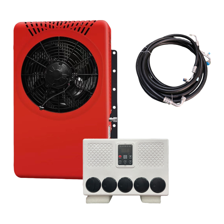 Suitable for RV, truck and cargo car parking air conditioning, 24V cooling, red backpack style indoor and outdoor units Item Picture