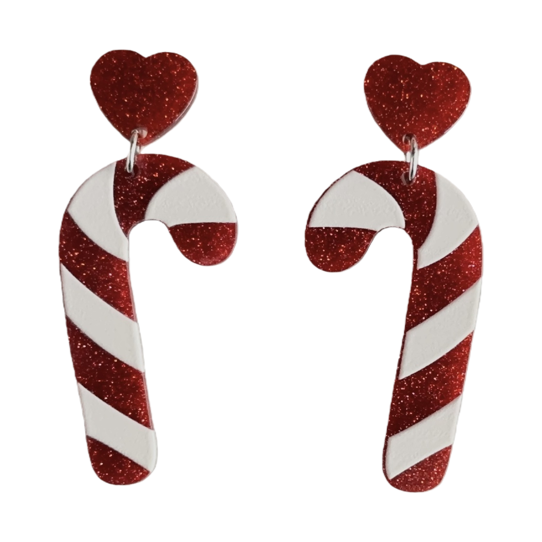 Red heart-shaped candy cane-shaped earrings, sweet and cute candy-style earrings Item Picture