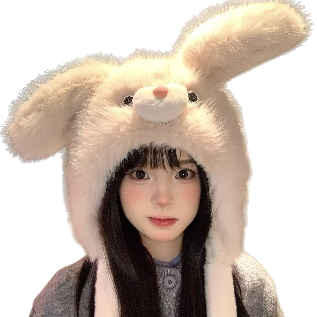 The plush rabbit hat is cute and warm in winter, suitable for both children and adults Item Picture