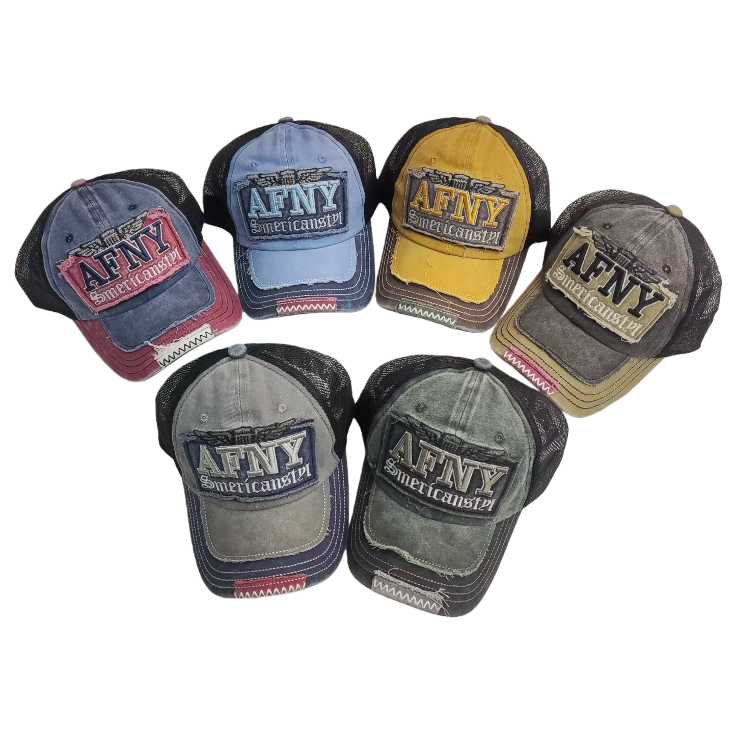 AFNY six-top multi-color patchwork baseball cap, unisex adjustable trendy style Item Picture