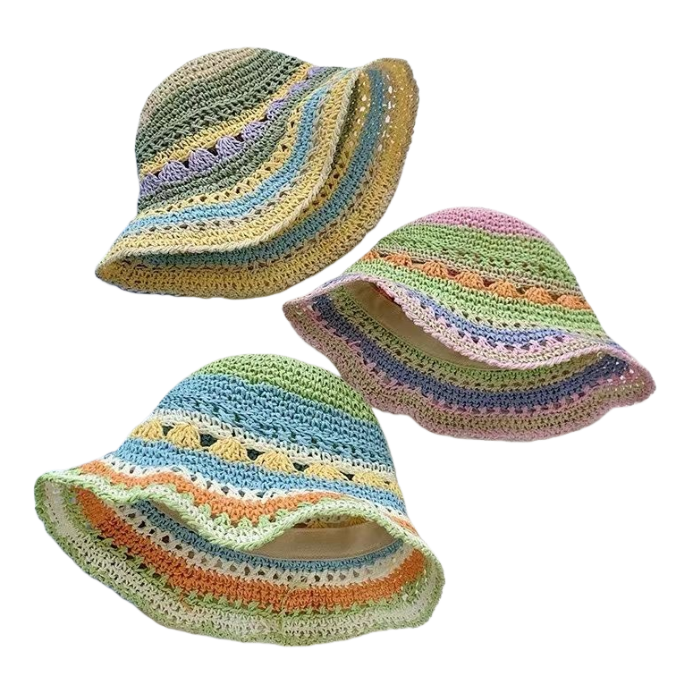Colorful crochet hat made of cotton and linen, casual and versatile spring and summer style Item Picture