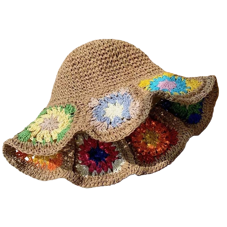 A straw woven floral sun hat for ladies, a summer vacation sun protection straw hat Item Picture