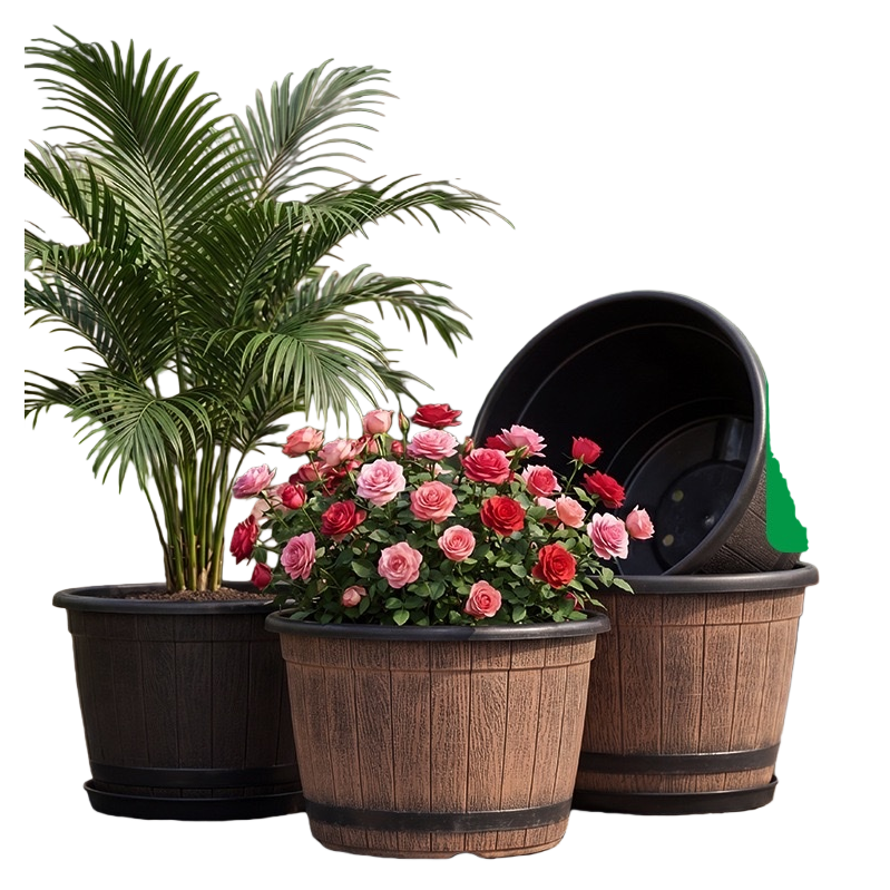 逼真仿木纹工艺+花盆白底实物图