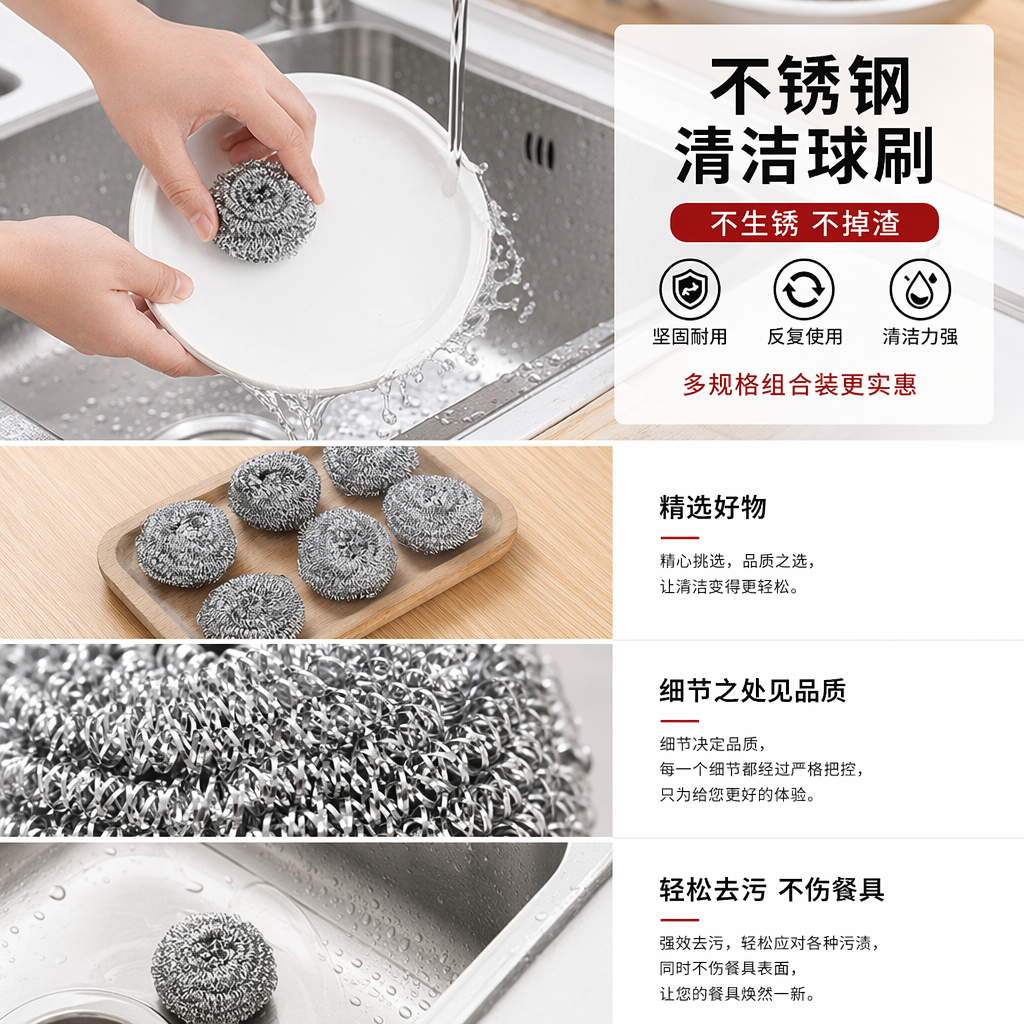 不锈钢清洁球刷 360度旋转去污刷 厨房水槽灶台专用详情1