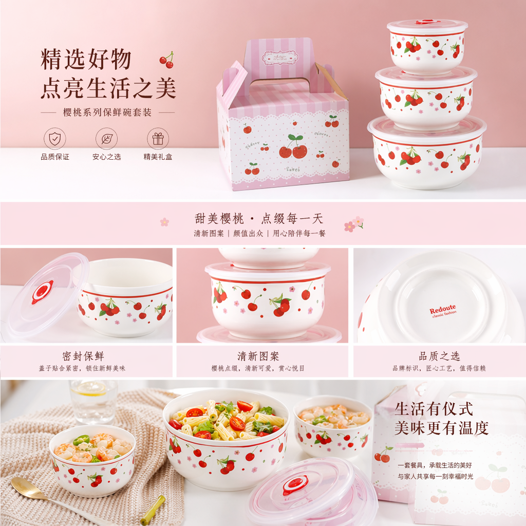 陶瓷保鲜碗泡面碗带盖饭盒午餐盒密封碗微波炉家用套【多款可选】详情1