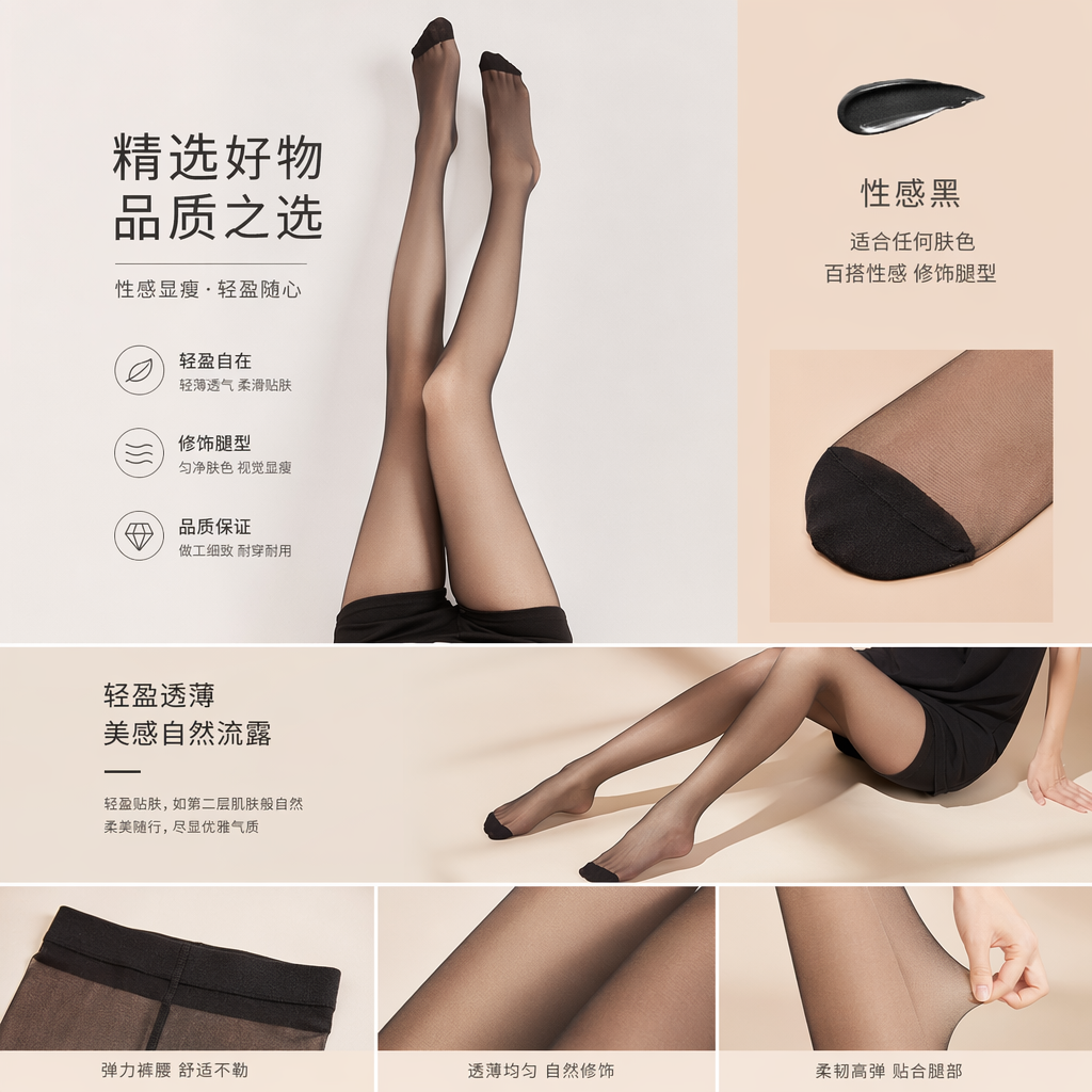 性感黑丝袜 女士高弹力显瘦连裤袜 透肤修身打底袜详情1