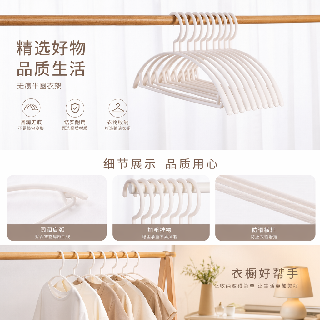 无痕半圆衣架 加厚防滑家用多功能挂衣架详情1