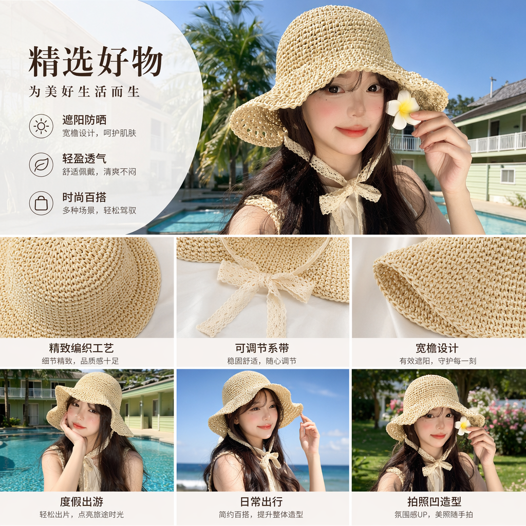 Straw hat, sun hat, sunshade and sun protection, wide-brimmed woven casual outdoor hat pic 1