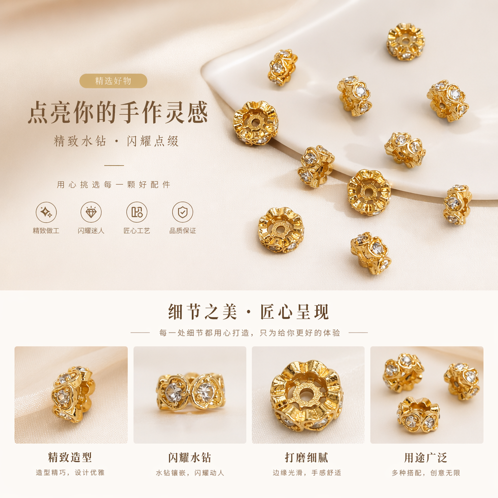 Golden flower-shaped spacers, pearl necklace, bracelet, jewelry accessories, decorative accessories pic 1