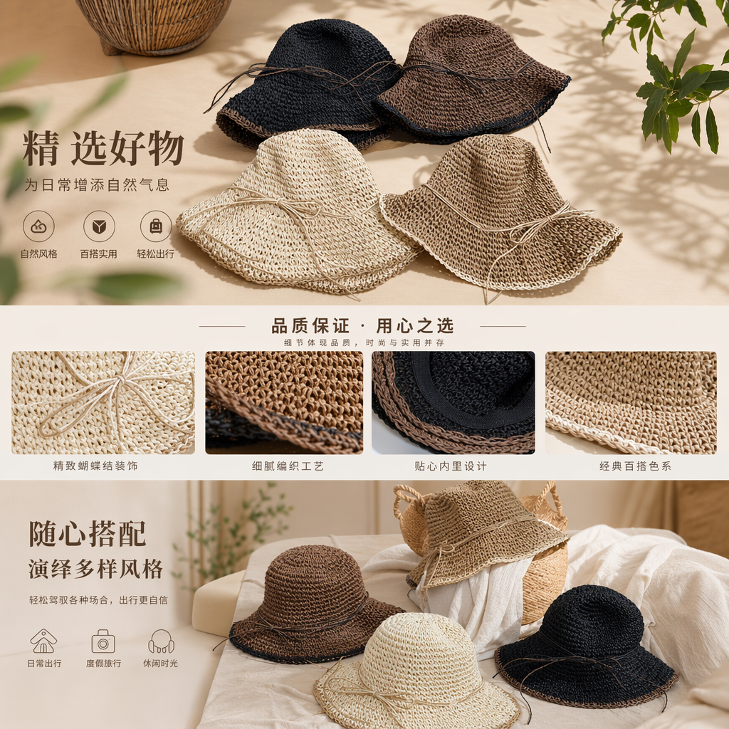 The woven hat is a cool and casual sun hat. It is breathable, lightweight and foldable in summer pic 1