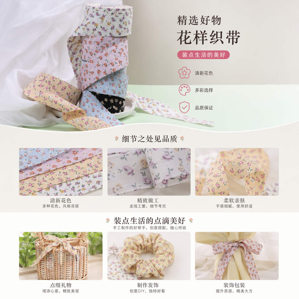韩版甜美小碎花双面织带 DIY蝴蝶结发饰鲜花礼品包装花花印刷带162613025详情1