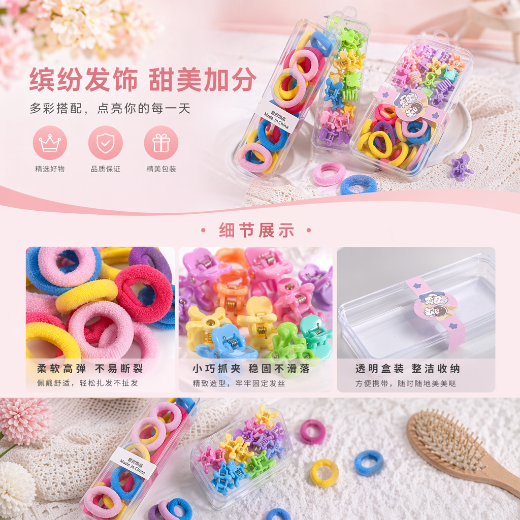 彩色小发圈 发饰发绳 时尚发夹套装详情1