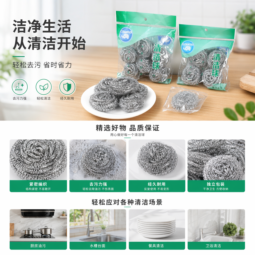 不锈钢清洁球 厨房去污洗碗刷锅神器 重油污强力去垢详情1