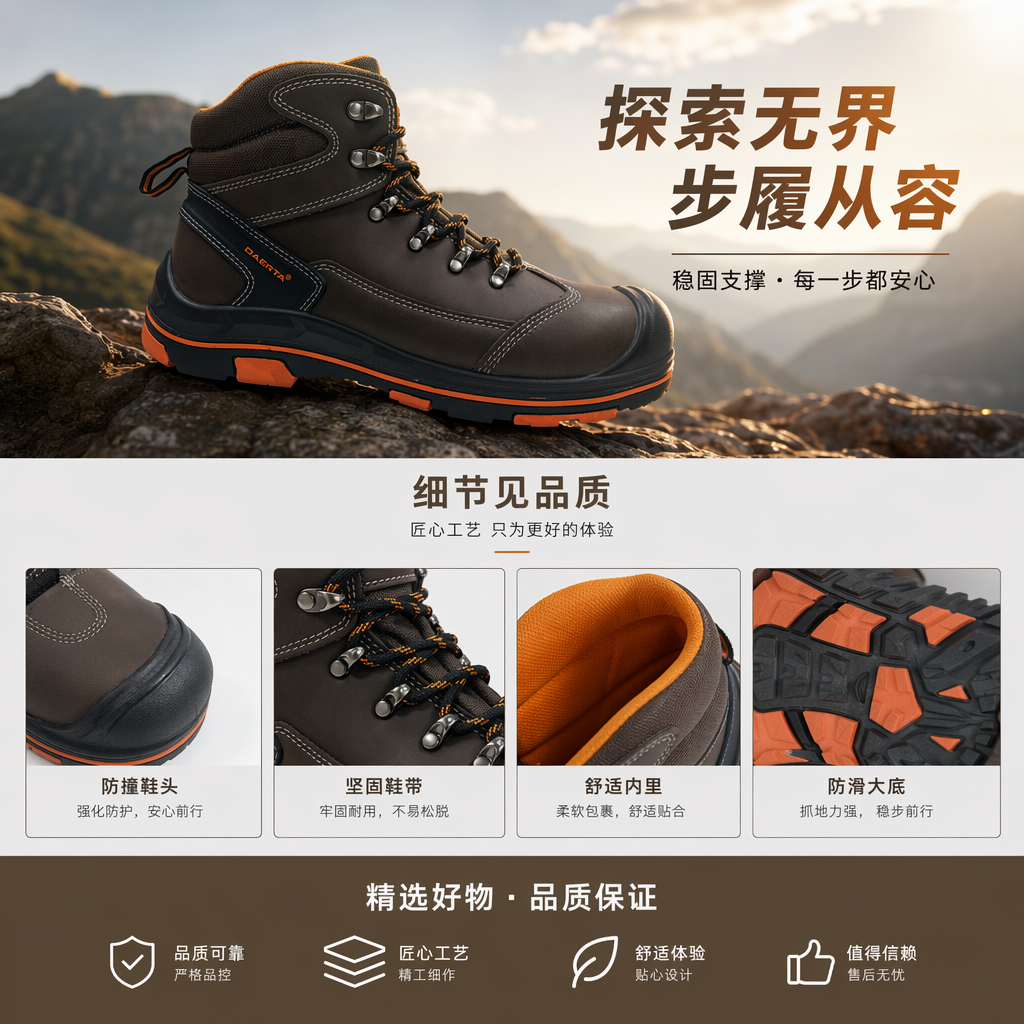 黑色工作靴防滑耐磨工装靴全防护劳保鞋详情1