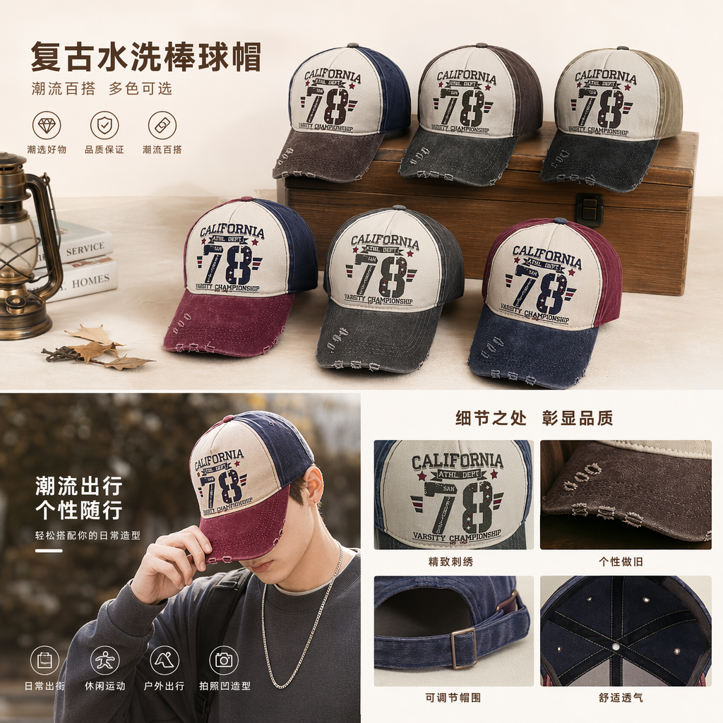 CALIFORNIA 78 Printed six-top baseball cap, unisex breathable casual cap pic 1