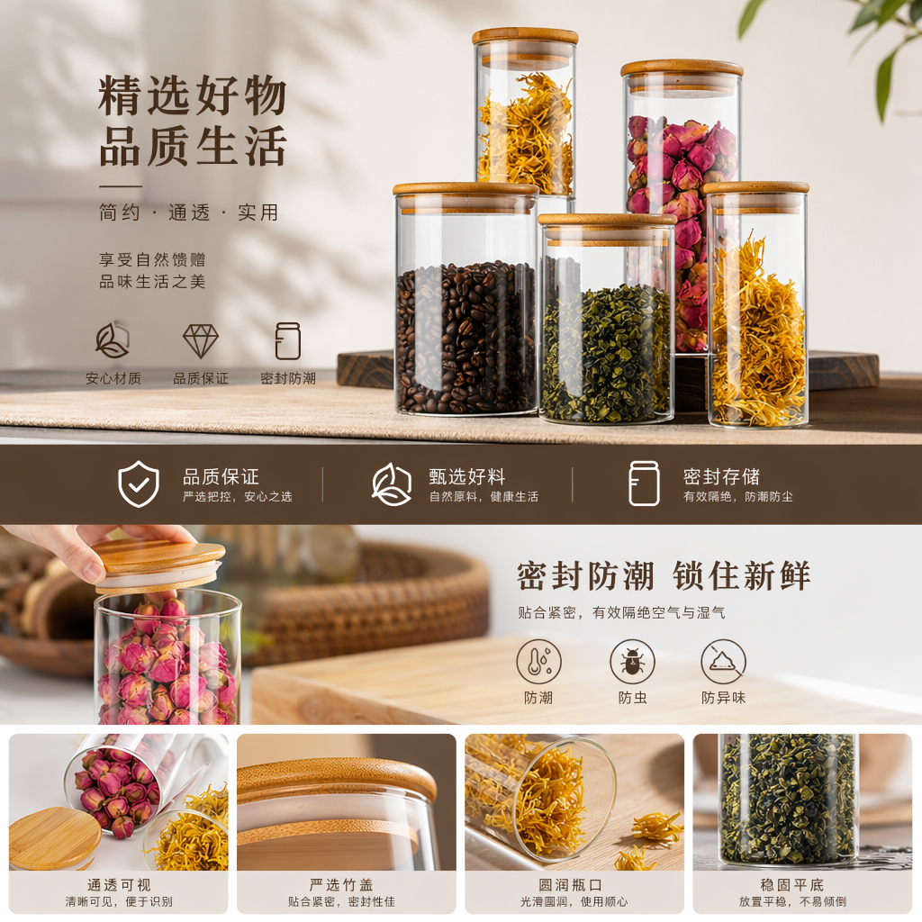 透明玻璃罐 家用密封储物罐 食品级高硼硅耐热玻璃罐详情1