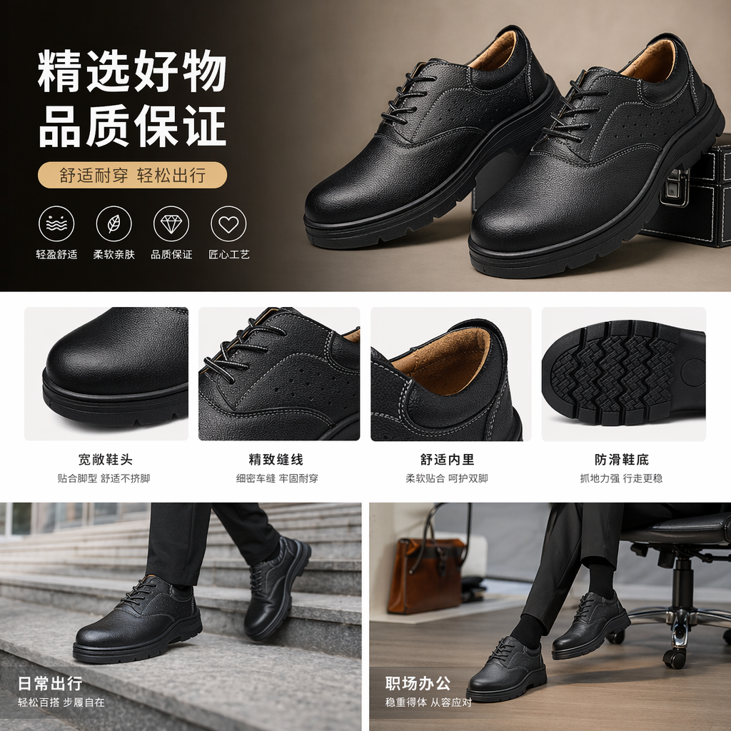 黑色工作靴防滑耐磨全防护劳保鞋详情1
