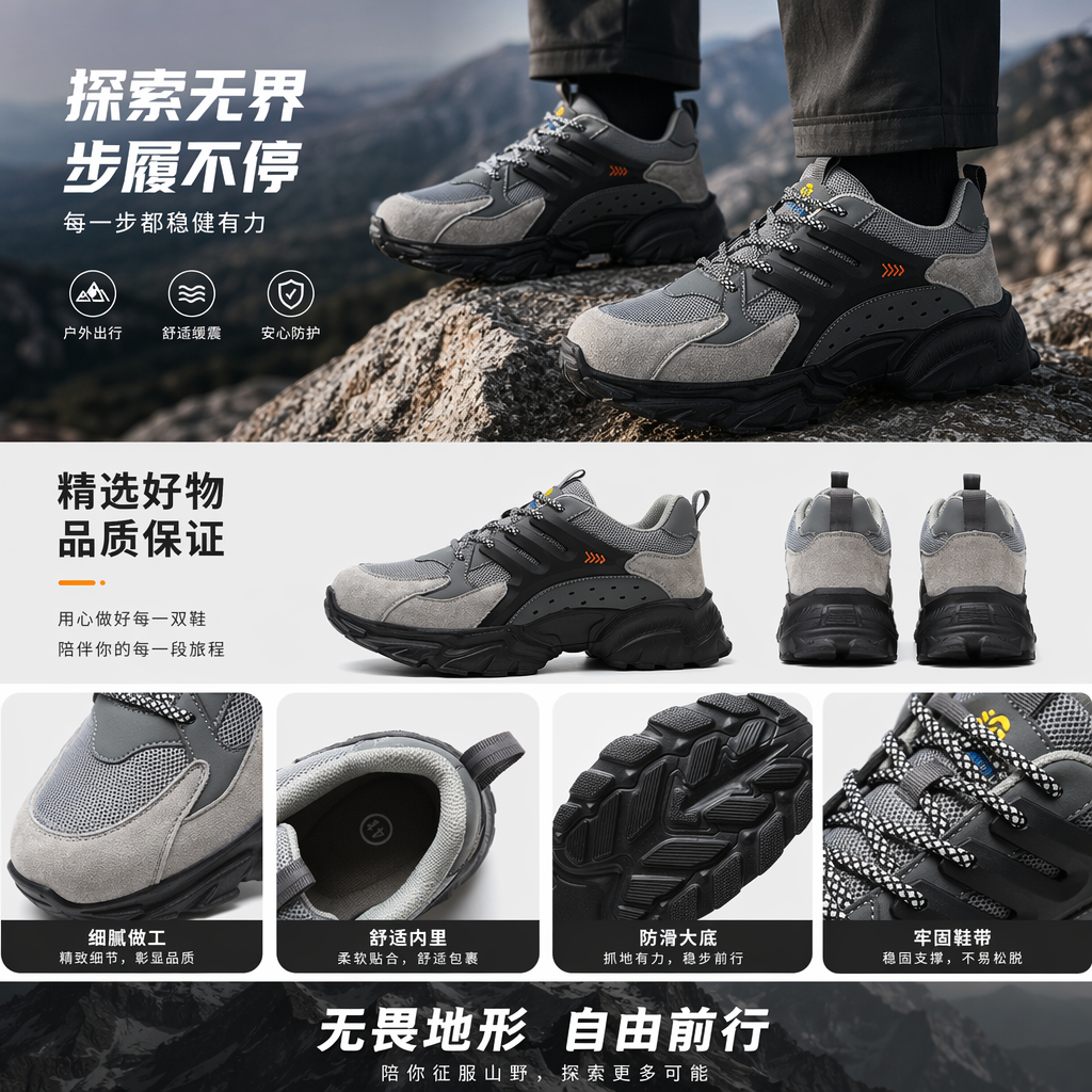 男士登山鞋 蹬山鞋 防滑耐磨透气户外徒步详情1