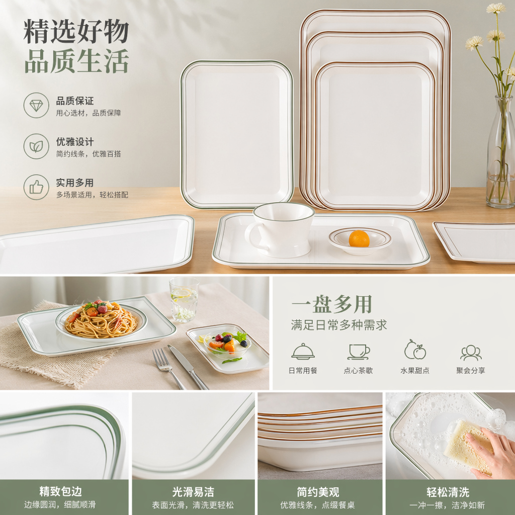 密胺仿瓷托盘 30cm圆形家用耐热防烫餐盘详情1