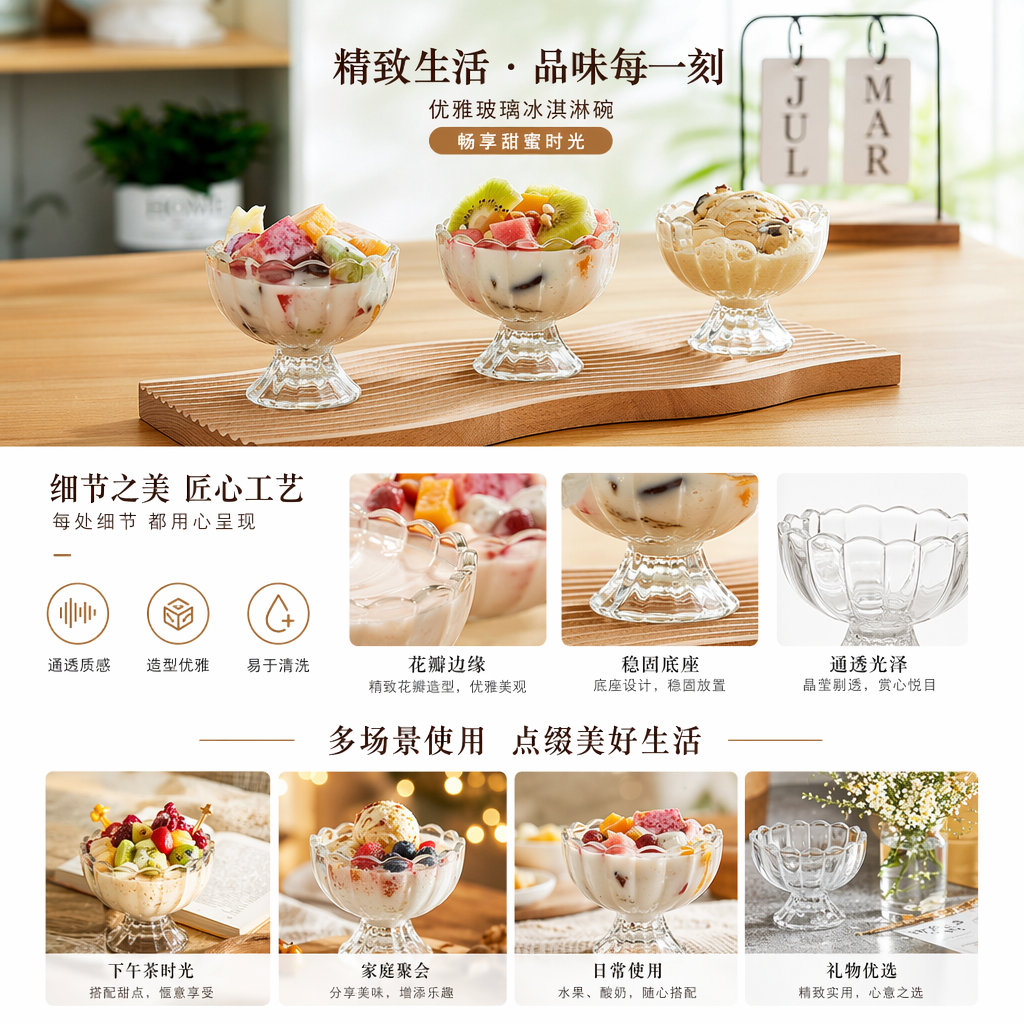 透明玻璃杯水果沙拉冰淇淋专用高硼硅耐热双层杯350ml详情1