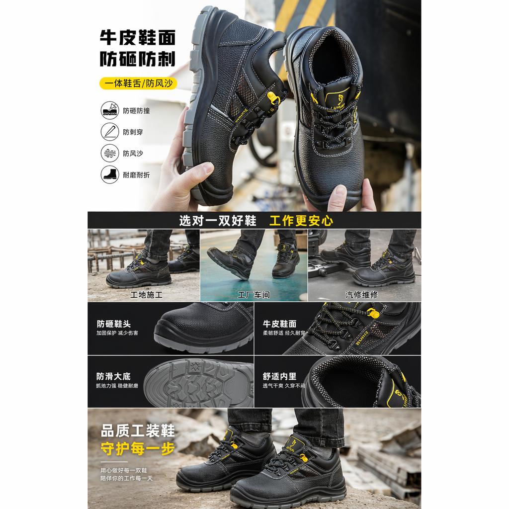 牛皮鞋面安全鞋 金属包头防砸耐磨损工业作业用详情1