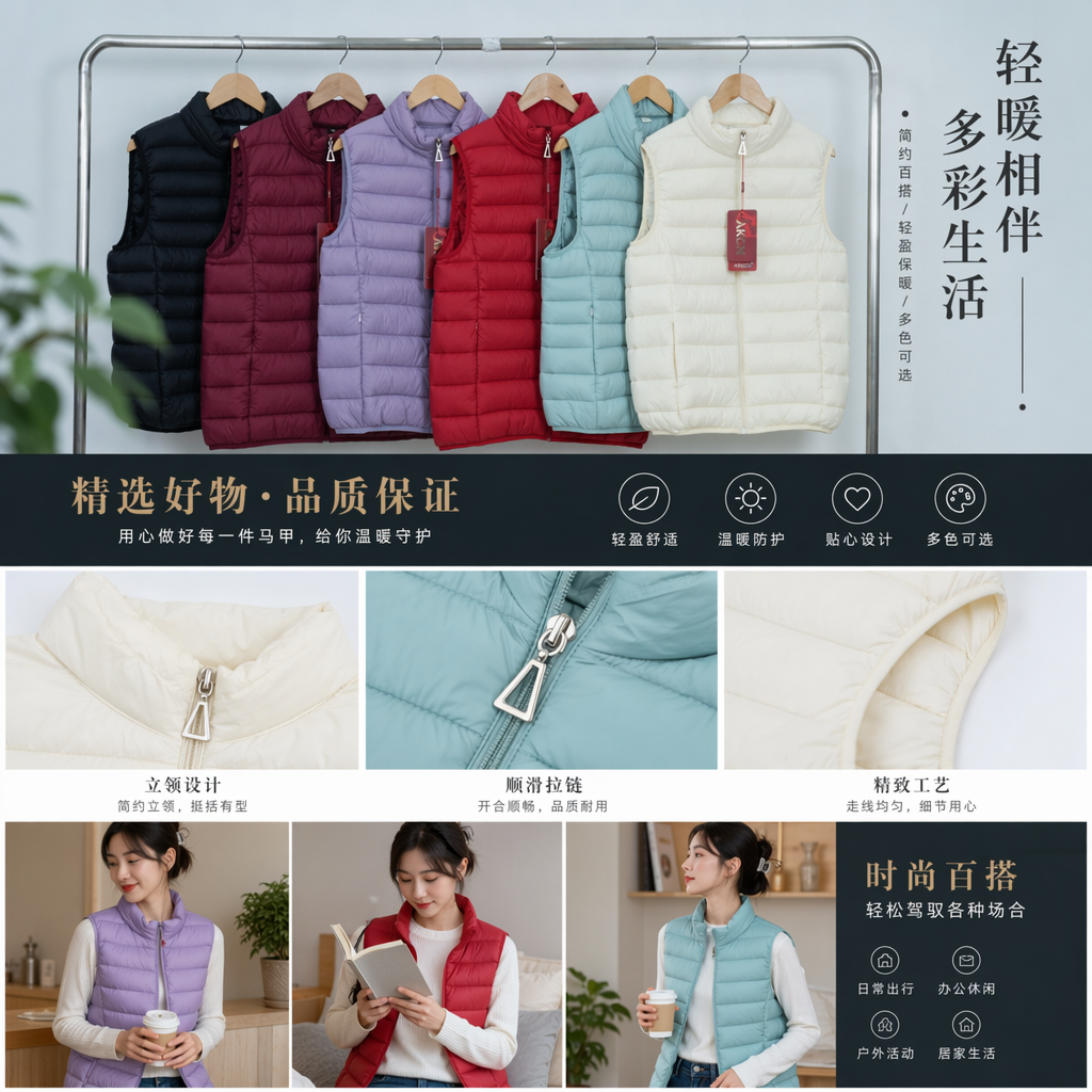 Colorful cotton-padded vest for women, light, warm and windproof vest pic 1