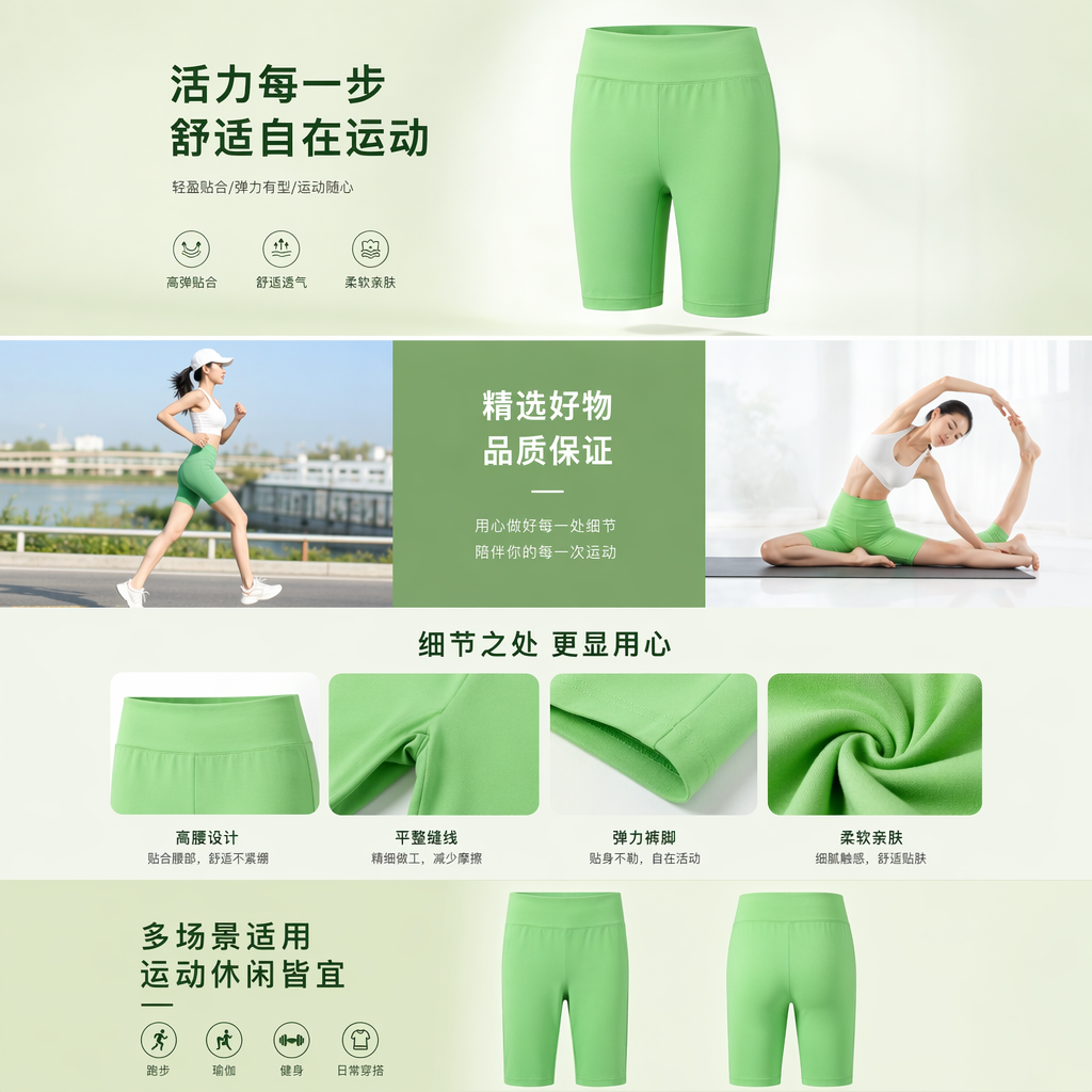 绿色短裤 休闲纯棉运动百搭夏季薄款打底裤芭比裤详情1