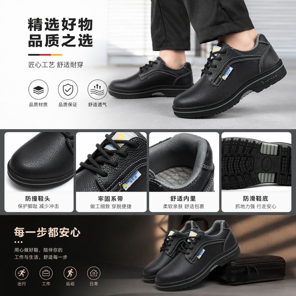 黑色劳保鞋 钢头防砸耐油橡胶底工业作业鞋详情1