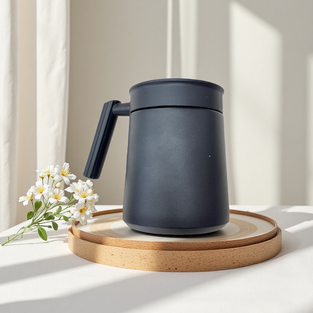 The black insulated cup lid, made of 304 stainless steel with a leak-proof seal, is suitable for various insulated cups Specification image