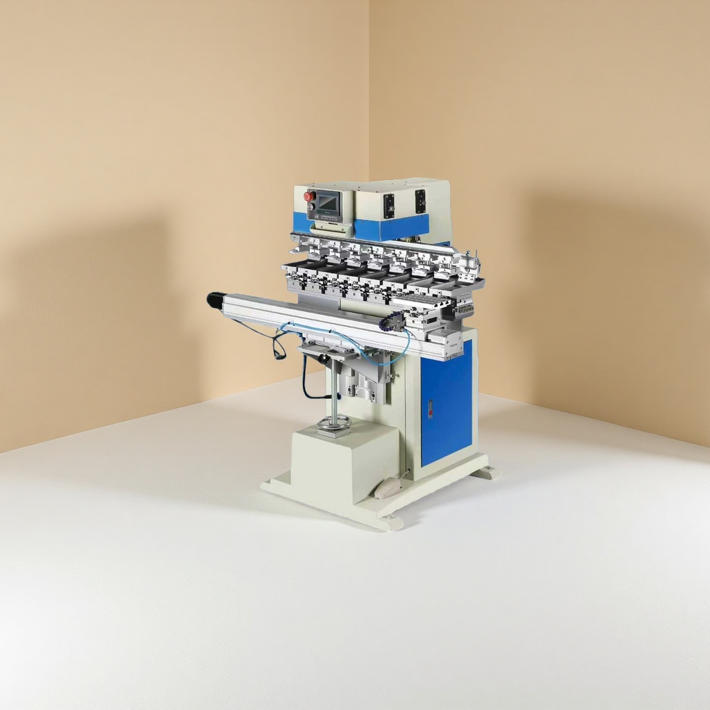 Ocho colores shuttle pad printer equipo industrial aleación de aluminio cuerpo 8 estaciones de impresión automática de ciclo Specification image