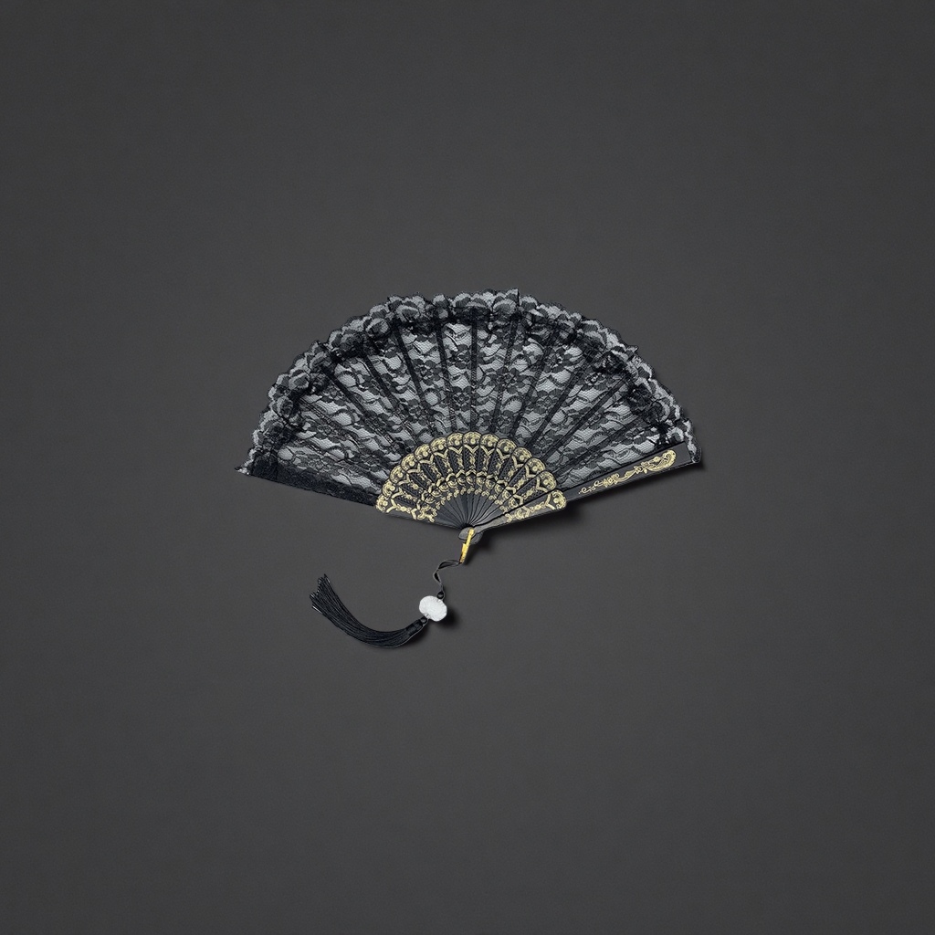 黑色蕾丝手工折扇 优雅复古女士舞蹈扇子