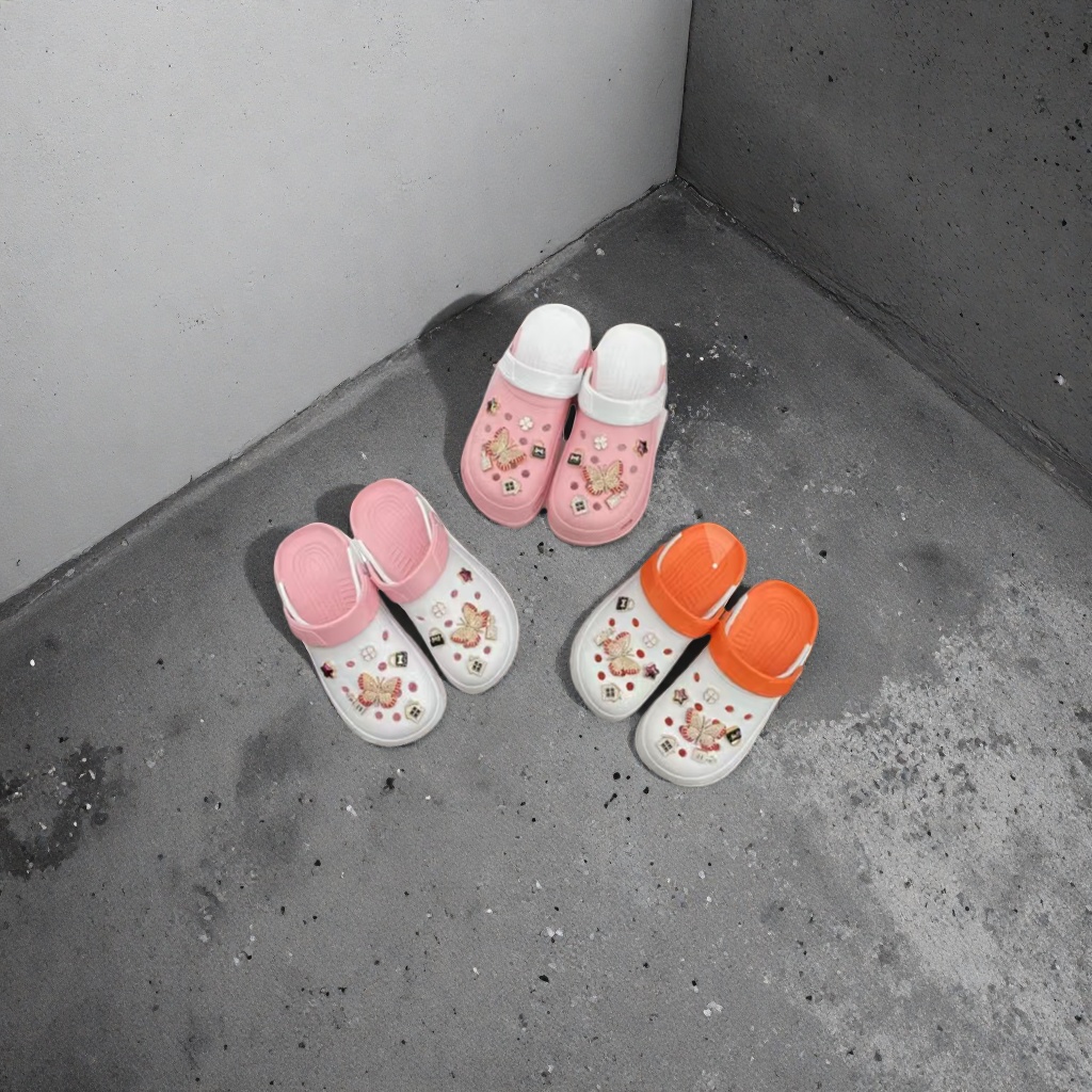 Pink and orange EVA butterfly-decorated slippers, light and anti-slip, suitable for women on the beach details Picture