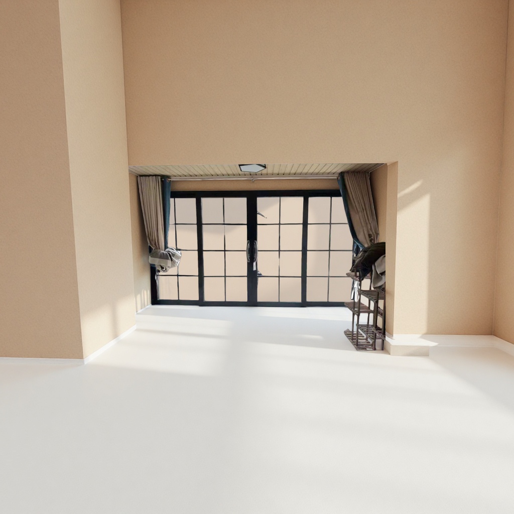 The interior space is designed with glass doors in combination with the courtyard landscape