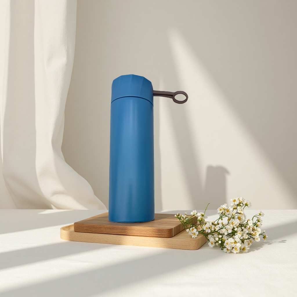 Blue octagonal lid with ring-shaped handle ceramic cup, home and office water cup, heat-resistant and portable Specification image