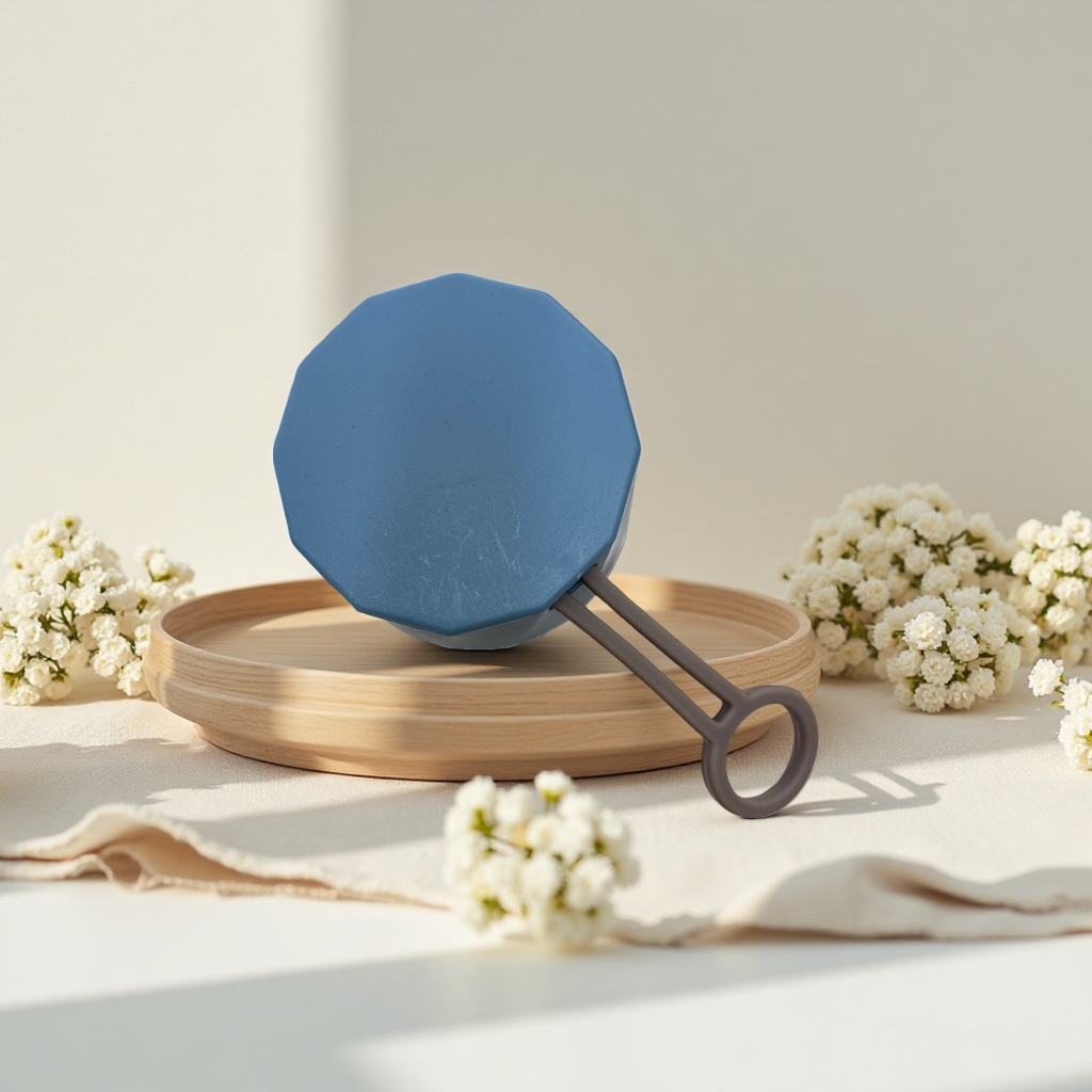 Blue octagonal lid with ring-shaped handle ceramic cup, home and office water cup, heat-resistant and portable details Picture