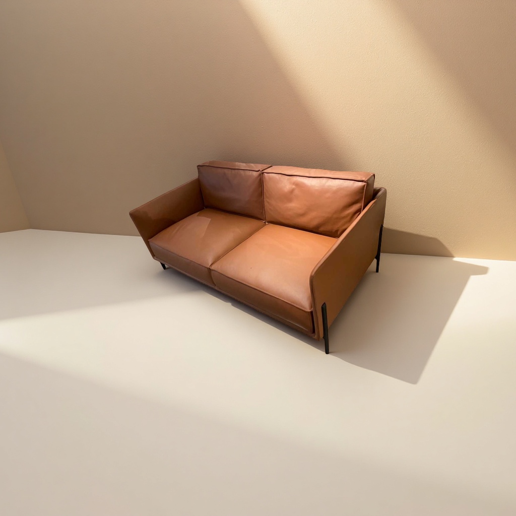 The brown leather sofa for the living room is a simple and modern three-seater set that can be disassembled and washed details Picture