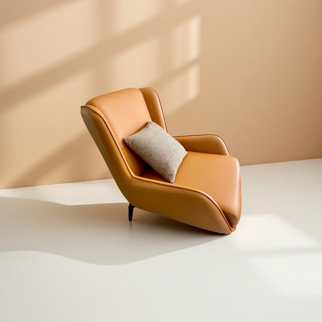 Orange leather single sofa chair, a modern and simple living room small-sized lounge chair details Picture