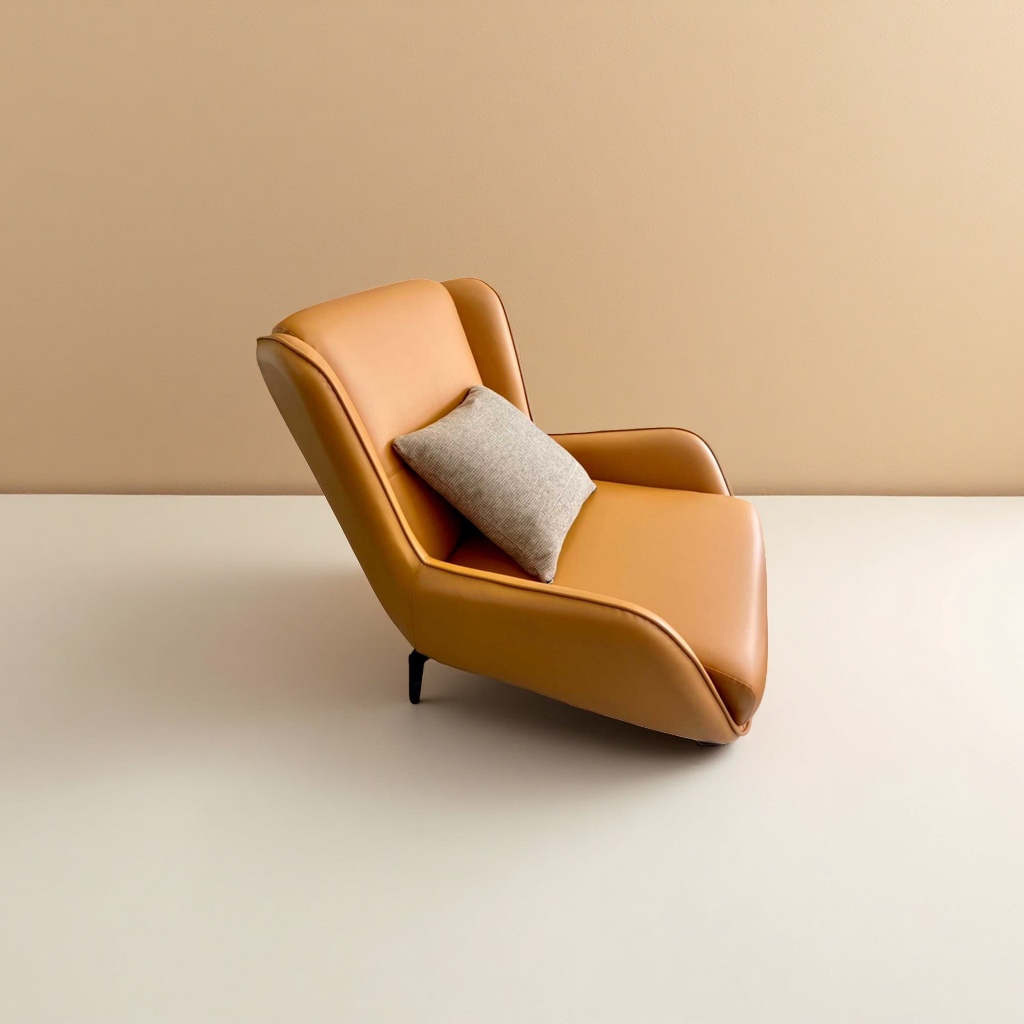 Orange leather single sofa chair, a modern and simple living room small-sized lounge chair Specification image
