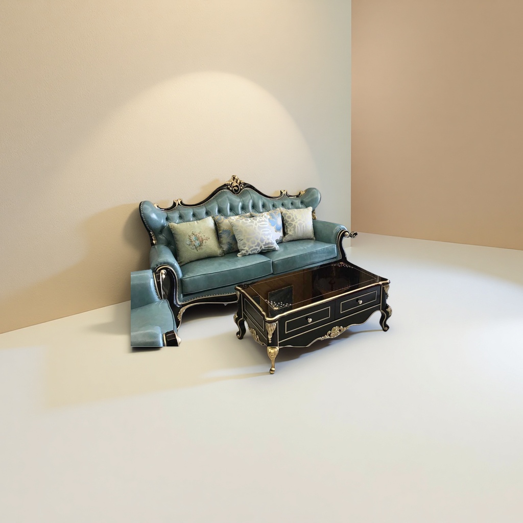 European classical style living room furniture set, sofa, solid wood carved fabric combination Specification image