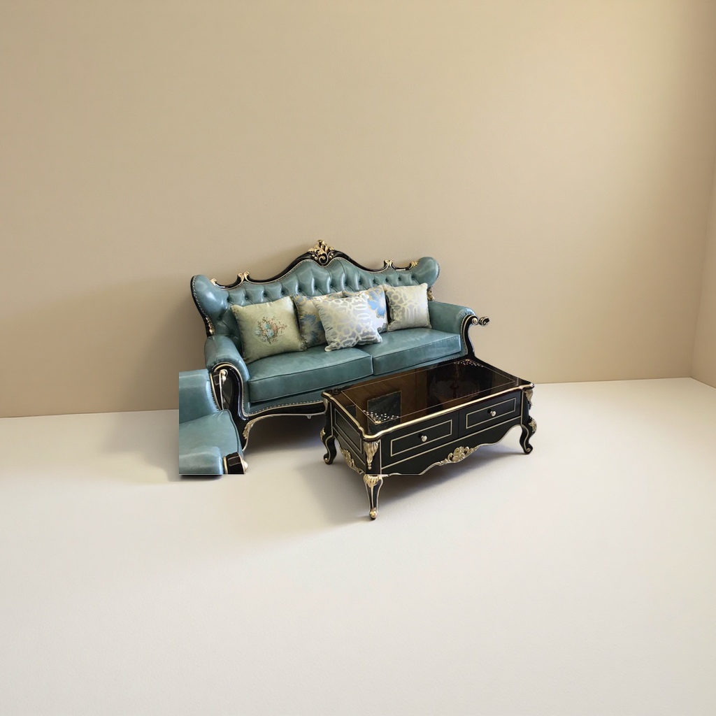 European classical style living room furniture set, sofa, solid wood carved fabric combination details Picture