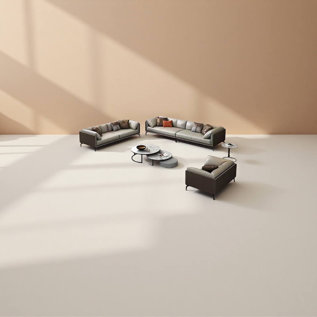 Modern minimalist style living room furniture set: sofa, coffee table, carpet, single chair Specification image