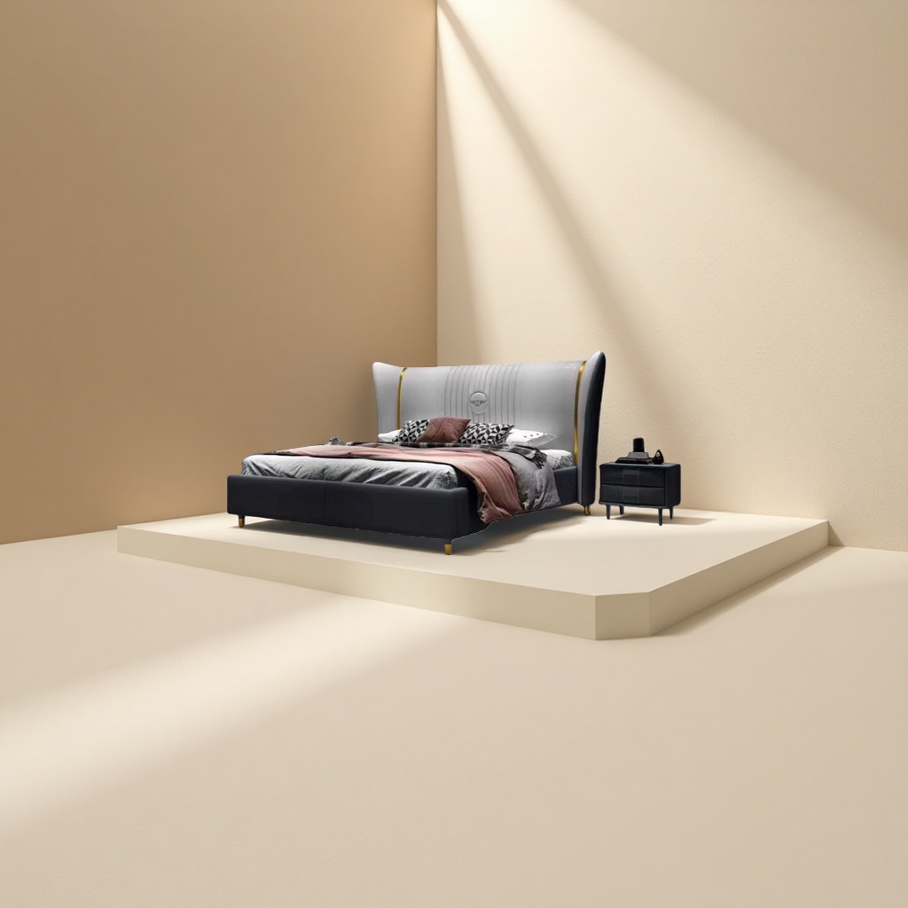 Modern minimalist style bed, Nordic-style solid wood double bed bedroom furniture Specification image