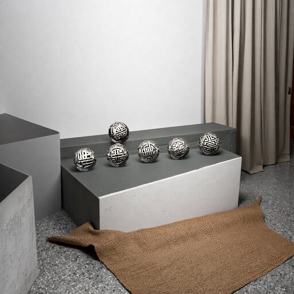 Silver circular ornaments for good fortune, prosperity, longevity, happiness and wealth details Picture
