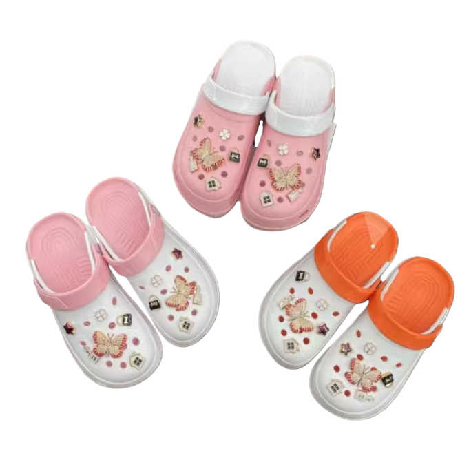 Pink and orange EVA butterfly-decorated slippers, light and anti-slip, suitable for women on the beach Item Picture