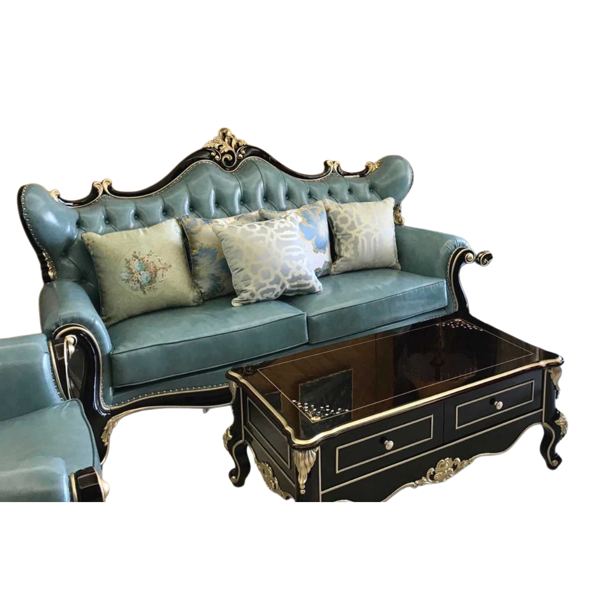 European classical style living room furniture set, sofa, solid wood carved fabric combination Item Picture